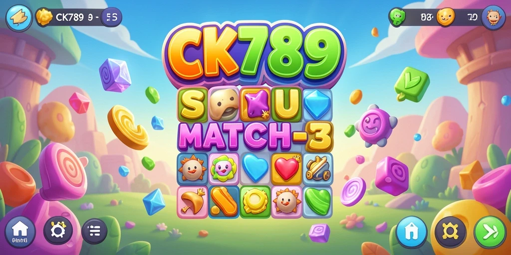Screenshot CK789 menampilkan gameplay seru Match-3 yang penuh warna.