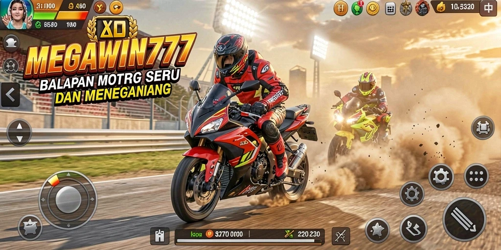 Gameplay seru MEGAWIN777 dengan balapan motor yang mendebarkan.