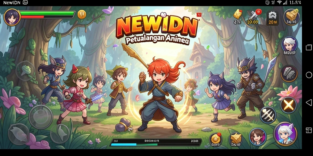 Tampilan gameplay <strong>NEWIDN</strong> yang menarik dengan karakter anime ikonik.