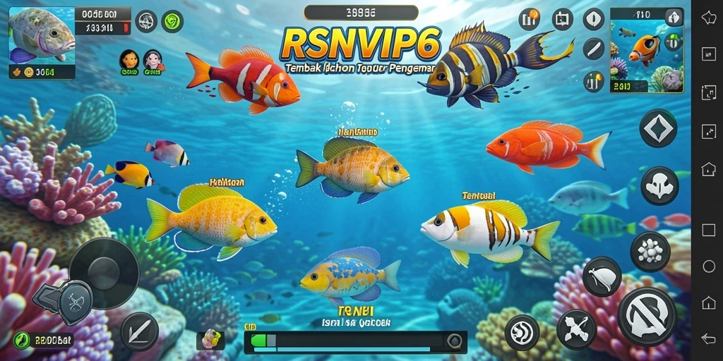Screenshot gameplay RSNVIP6 menampilkan aksi seru menembak ikan.