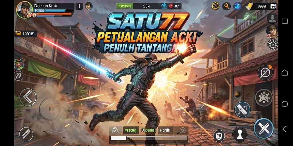 Screenshot gameplay SATU77 menampilkan karakter sedang bertarung dengan musuh.