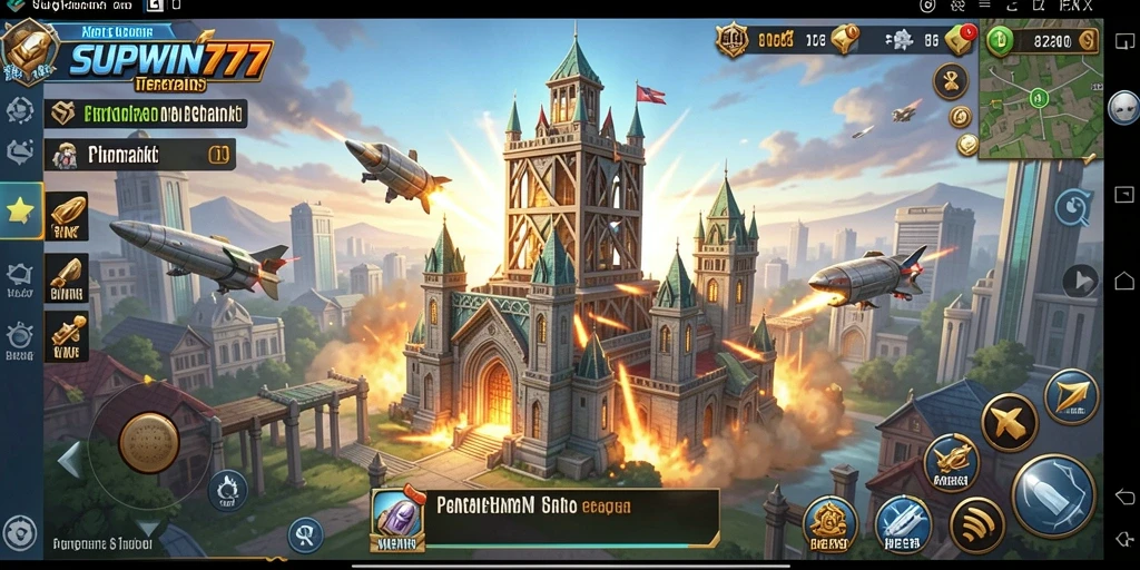 Tampilan menakjubkan dari gameplay SUPWIN777 dengan pertahanan menara yang strategi.
