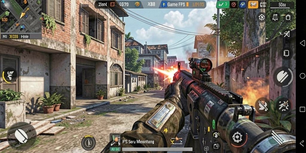 Tampilan gameplay menegangkan dari X88 dengan aksi FPS yang intens.